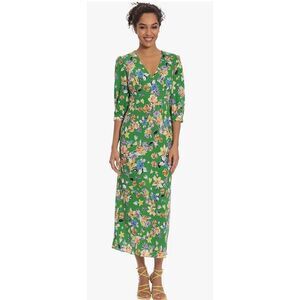 Donna Morgan Women's Floral Printed V-Neck Elbow Sleeve Midi Dress